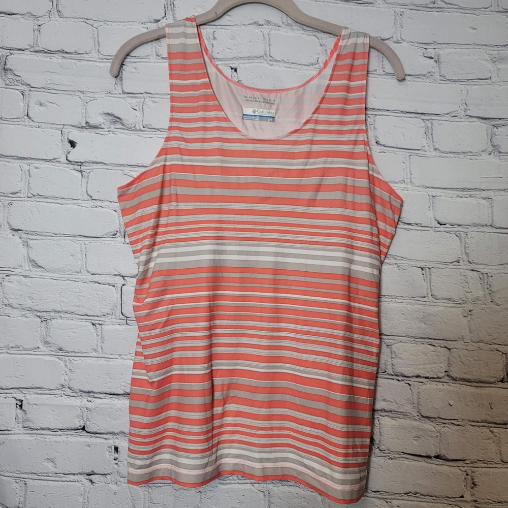 Columbia Omni-Wick Striped Tank‎ Top Womens Small Coral Grey Sleeveless Sport